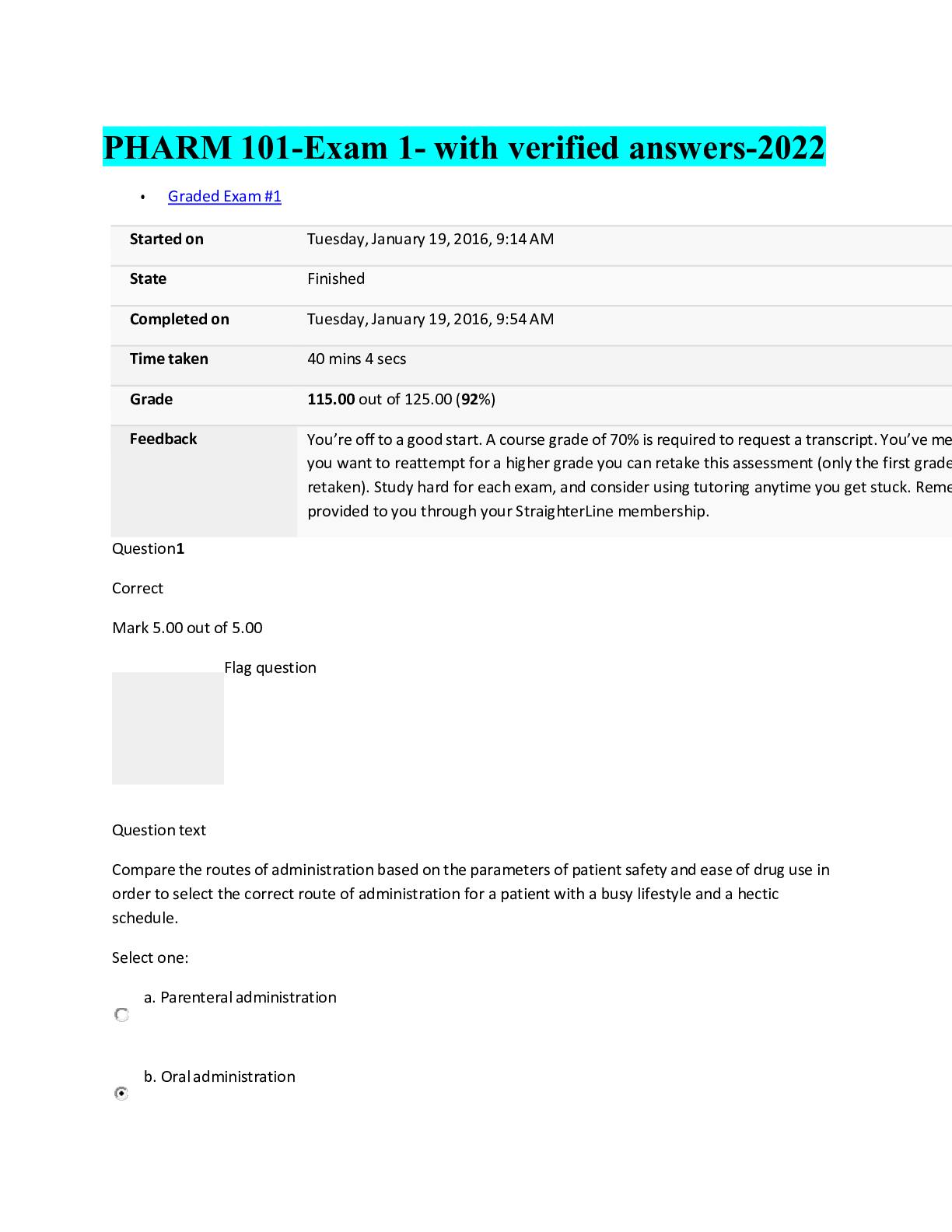 Preview of PHARM 101-Exam 1- with verified answers-2022